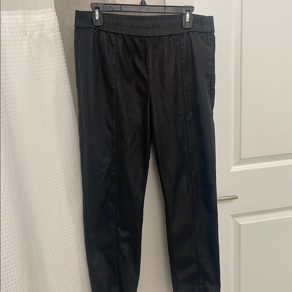 Ann Taylor Factory Faux Leather Black Dress Pants Classic Straight-Leg - Size L